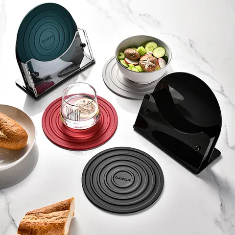 Modern Silicone Heat Resistant Coaster Set With Holder Non-Slip Round Placemat For Pot Bowl Plate Dining Table Mat Hot Pad