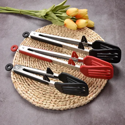 Pinze per Alimenti in Silicone Acciaio Inossidabile 430 Resistenti al Calore per BBQ con Supporto e Anello di Bloccaggio