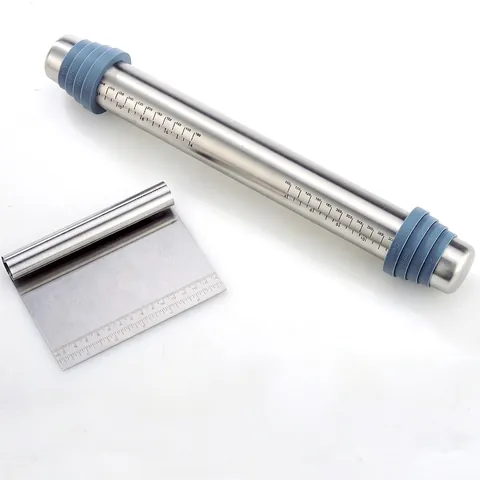 Adjustable Stainless Steel Rolling Pin Set With Scale Silicone Baking Mat Dough Scraper Professional Pastry Tool For Bakery