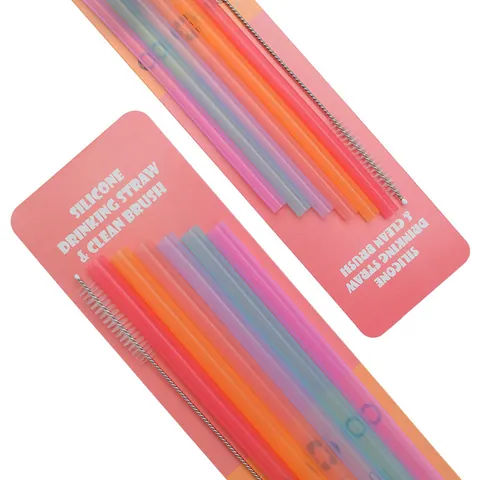 Reusable Silicone Straws With Stainless Steel Cleaning Brush Flexible Portable Drinking Straws For Juice Home Outdoor Drinkware