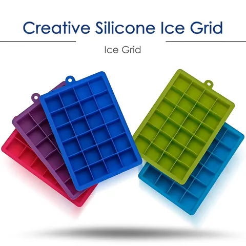 24 Grid Square Silicone Ice Cube Tray With Lid Easy Release Reusable Food Grade Ice Mold Box For Kitchen Bar Cold Drinks