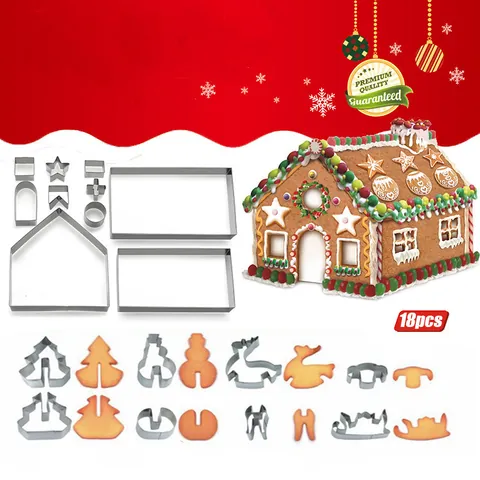 18Pcs Weihnachten 3D Lebkuchenhaus Ausstechform Set Edelstahl DIY Backformen Für Festliche Party Kuchen Dekoration