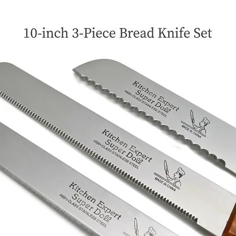 Professional Stainless Steel Serrated Bread Knife For Slicing Toast Cake Bakeries Kitchen Tool With Ergonomic Wood Look Handle