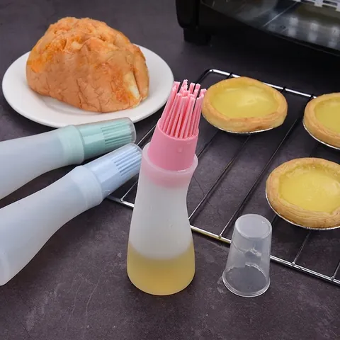 Silicone BBQ Oil Bottle Brush With Lid Heat Resistant Basting Brush For Baking Grilling Kitchen Cooking Tools Accessories