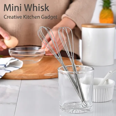 Manual Mini Egg Whisk 430 Stainless Steel Spring Handle Small Milk Frother Cream Stirrer Kitchen Baking Tools for Egg Beating