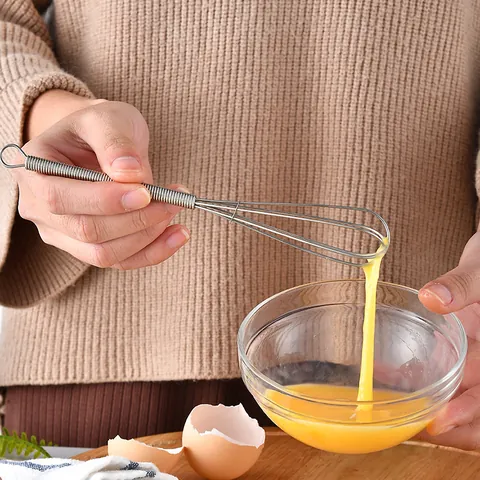 Manual Mini Egg Whisk 430 Stainless Steel Spring Handle Small Milk Frother Cream Stirrer Kitchen Baking Tools for Egg Beating