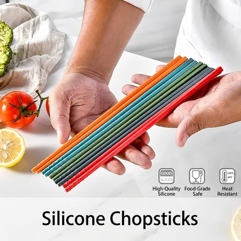 Colorful Heat Resistant Silicone Chopsticks With Stainless Steel Core Anti Slip Reusable Household Kitchen Tableware