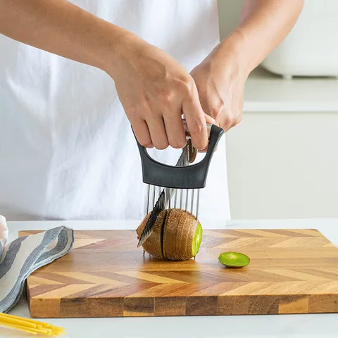 Guía para Rebanar Cebollas de Acero Inoxidable 304 Protector Multifunción para Rebanar Verduras Ablandador de Carne