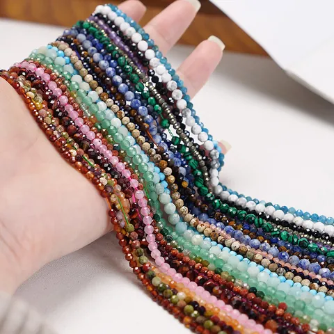 Natural Stone Faceted Round Loose Beads For DIY Jewelry Making Accessories Faceted Small Round Beads Semi-Finished Stone