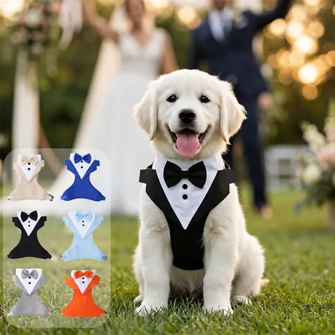 Pet Tuxedo Harness Leash Set Gentleman Suit Bowtie Dog Harness Vest For Wedding Party Birthday Small Medium Large Dogs