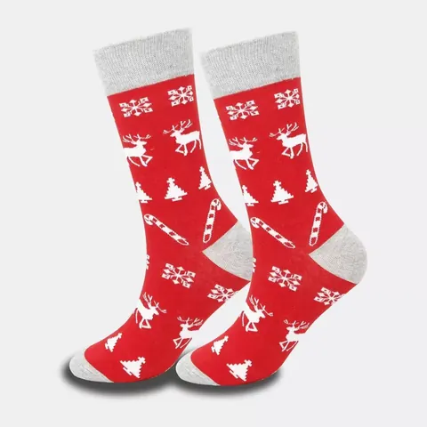 Christmas Mid-Calf Socks Unisex Autumn Winter Warm Polyester Spandex Knitted Socks Festive Reindeer Snowflake Pattern Holiday Gift Socks