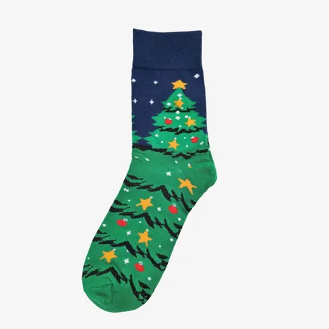 Christmas Tree Pattern Mid-Tube Socks For Men Women Large Size Polyester Casual Holiday Gift Socks Green Christmas Socks