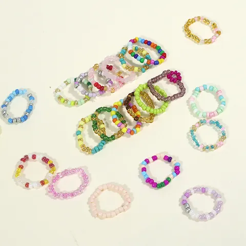 Handmade Beaded Ring Glass Seed Bead Ring Floral Colorful Bohemian Dopamine Style Fashion Jewelry For Women Daily Wear