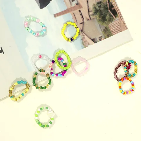 Handmade Beaded Ring Glass Seed Bead Ring Floral Colorful Bohemian Dopamine Style Fashion Jewelry For Women Daily Wear