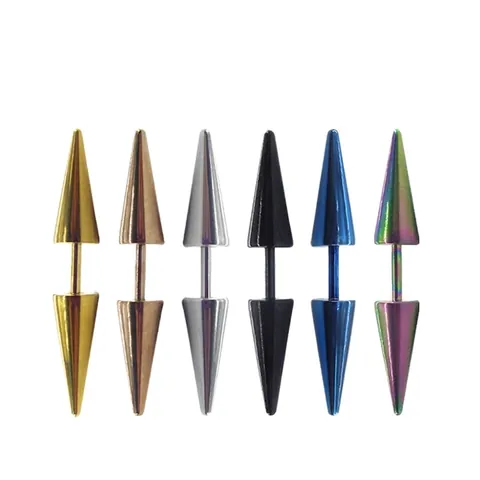 Stainless Steel Spike Barbell Stud Earrings Punk Gothic Double Headed Conical Earrings For Men Women Body Piercing Jewelry