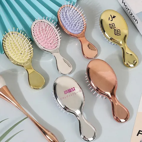 Mini Portable Air Cushion Hairbrush For Women Children Electroplated Detangling Massage Hair Comb ABS Small Scalp Brush Gift