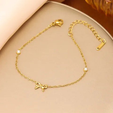 Mode Vergoldet Edelstahl Schleife Armband Für Damen Minimalistisch Strass Eingelegt Kette Armband Schmuck Geschenk
