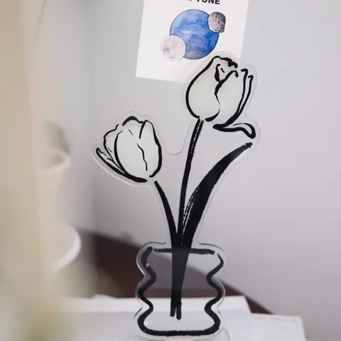 Acrylic Flower Desk Stand Memo Clip Standing Card Holder Desktop Ornament Minimalist Tulip Rose Lily Decorative Standing Card