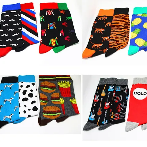 Men's Asymmetric Yin Yang Crew Socks Combed Cotton Skateboard Style Novelty Pattern Funny Mismatched Casual Mid Tube Cotton Socks