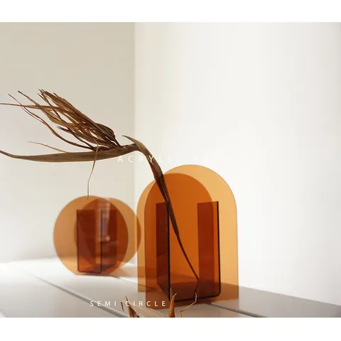 Nordic Acrylic Geometric Vase Amber Minimalist Flower Art Ornament Desktop Decorative Modern Aesthetic Vase For Home Office