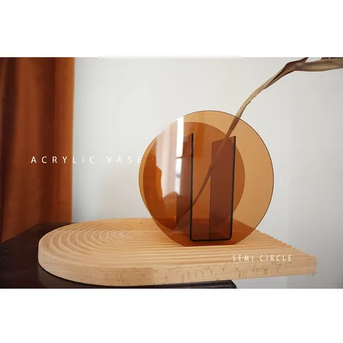 Nordic Acrylic Geometric Vase Amber Minimalist Flower Art Ornament Desktop Decorative Modern Aesthetic Vase For Home Office