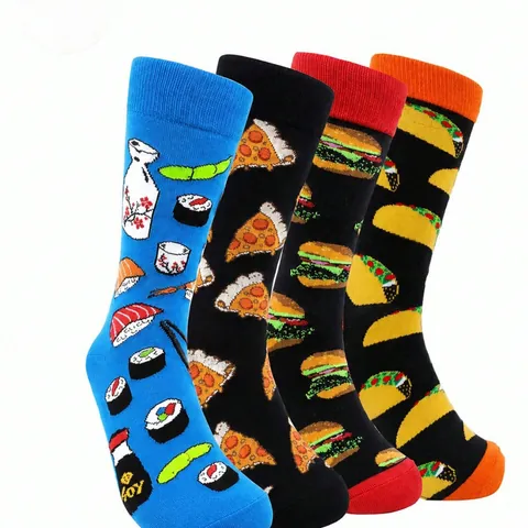 Women Personality Food Pattern Crew Socks Fashion Polyester Breathable Sushi Pizza Hamburger Taco Print Funny Socks