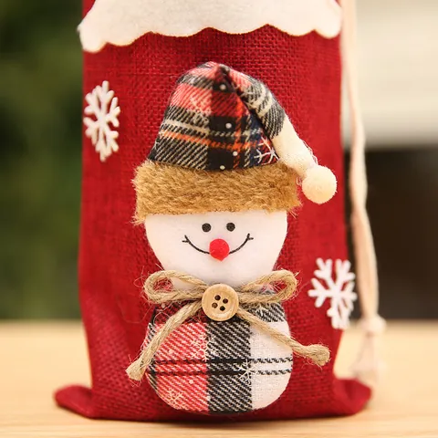 Copri Bottiglia Vino Natale Iuta Applicazioni 3D Babbo Natale Pupazzo Di Neve Coulisse Decorazione Tavola