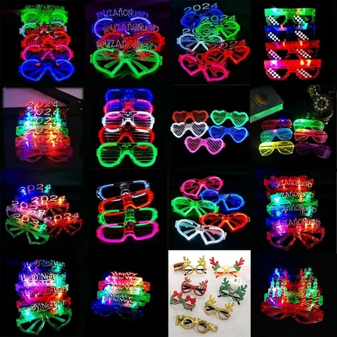 LED Glowing Glasses Neon Party Shutter Shades Heart Shaped Pixel Mosaic Light Up Sunglasses For New Year Christmas Festival Decoration Party Favors