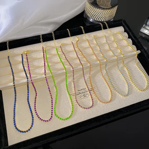 Titanstahl Kupfer Strass Tennis Kette Halskette Für Damen Herren Trendy Bunte Kristall Choker Party Schmuck Geschenk
