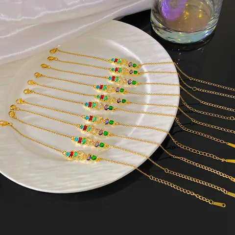 Pulsera de 26 Letras Iniciales con Strass Arcoíris para Mujer Acero Inoxidable Chapado en Oro Joyería Ajustable de Colores