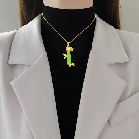 Collana con Pendente a Nodo di Bambù Minimalista Acciaio al Titanio Rame Pavé di Strass Gioielli per Donna