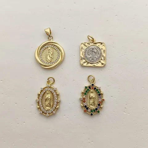 18K Gold Plated Copper Micro Pave Zirconia Religious Pendant Virgin of Guadalupe Saint Benedict Medal DIY Jewelry Making