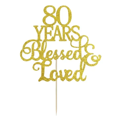 Gold Glitter Blessed And Loved Cake Topper Double Sided Gold Powder Birthday Anniversary Cake Insert For Party Decoration
