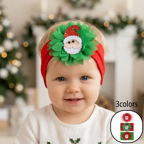 Kerst Baby Meisje Elastische Hoofdband Grote Chiffon Bloem Kerstman Decor Nylon Haarband Vakantie Feest Haaraccessoire