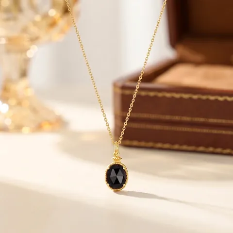 925 Sterling Silver Gold Plated Smokey Quartz White Mother Of Pearl Double Sided Oval Pendant Necklace For Women Vintage Jewelry
