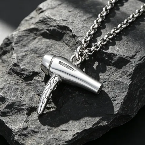Kreativer Haartrockner Form Anhänger Halskette Punk Edelstahl Schmuck Für Herren Friseur Stylist Geschenk Silber Farbe