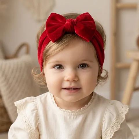 Diadema con Lazo de Terciopelo Rojo de Navidad para Bebé Niña Turbante Elástico Suave para Niños Accesorios de Cabello