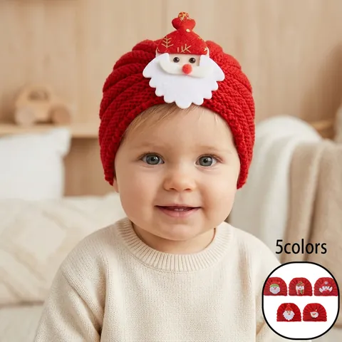 Baby Weihnachten Strickmütze Rot Turban Beanie Mit Weihnachtsmann Schneemann Deko Für Kleinkinder Säuglinge Winter Warm