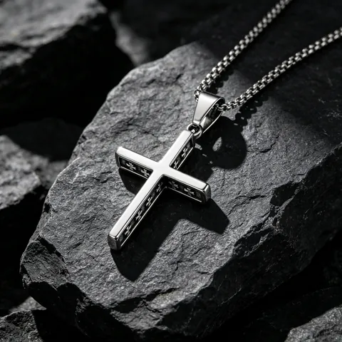 Vintage Stainless Steel Cross Pendant Necklace For Men Women Gothic Religious Jewelry Polished Silver Cross Charm Neckwear Gift