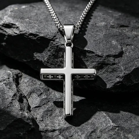 Vintage Stainless Steel Cross Pendant Necklace For Men Women Gothic Religious Jewelry Polished Silver Cross Charm Neckwear Gift