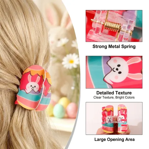 Pinza de Pelo de PVC de Dibujos Animados Conejito de Pascua Grande Flor Linda Patrón de Arco Iris Accesorios de Estilo Mujeres