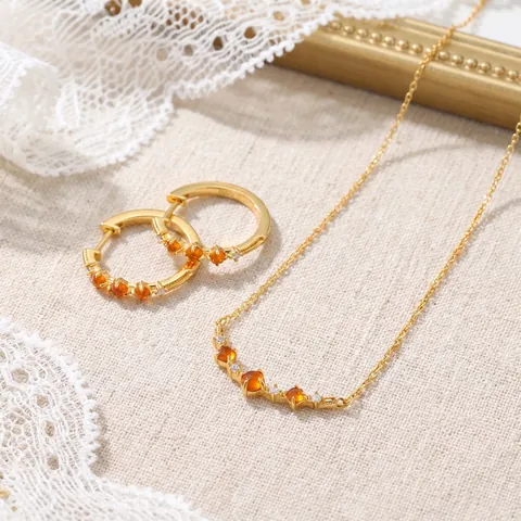 Collier en Argent Sterling 925 avec Grenat Orange pour Femme Rétro Géométrique Plaqué Or 10K Zirconia Incrusté Bijoux