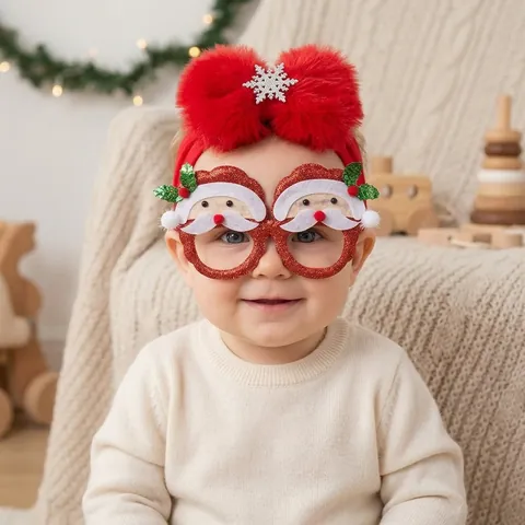 Fascia Natalizia per Neonati e Occhiali Decorativi Poliestere Peluche Fiocco di Neve Oggetti di Scena Fotografici per Bambini