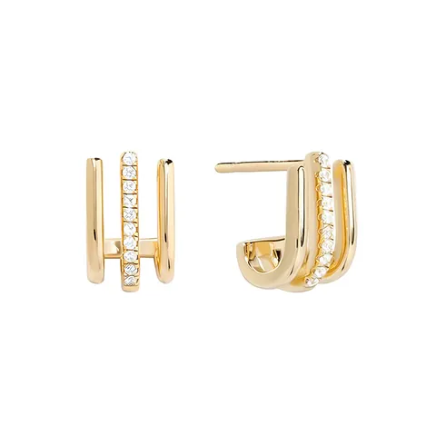 Orecchini a Bottone J in Argento Sterling 925 con Tre File di Strass per Donna Placcato Oro 18K Gioielli di Moda