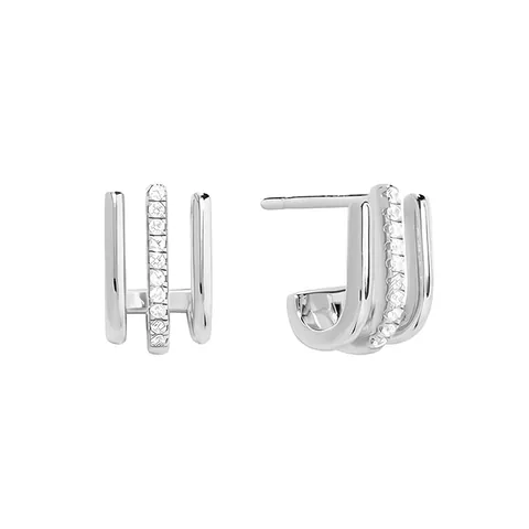 Orecchini a Bottone J in Argento Sterling 925 con Tre File di Strass per Donna Placcato Oro 18K Gioielli di Moda