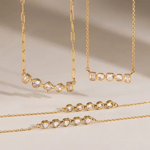 18K Gold Plated Stainless Steel Geometric Zirconia Pendant Necklace For Women Waterproof Hypoallergenic Commuter Jewelry Gift