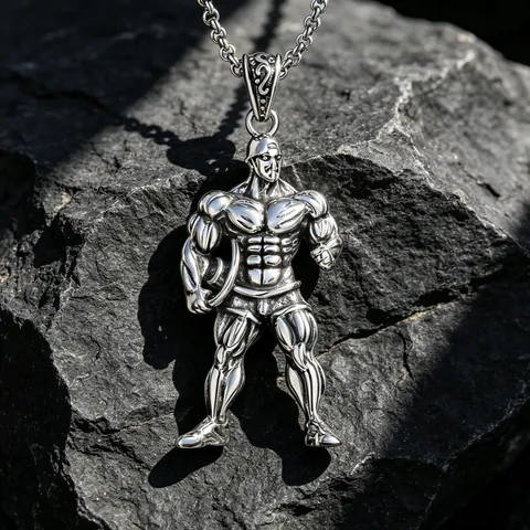 Titanium Stainless Steel Muscle Man Bodybuilder Pendant Necklace For Men Polished Gym Fitness Sports Jewelry Gift
