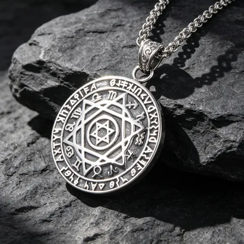 Vintage Stainless Steel Hexagram Star Pendant Necklace For Men Zodiac Signs Runes Engraved Round Medal Punk Jewelry Gift