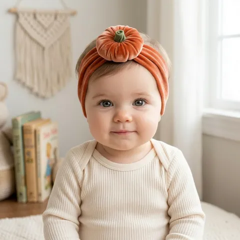 Diadema de Calabaza de Halloween para Bebé Terciopelo Suave Banda Elástica para el Cabello para Bebés Accesorios Fiesta