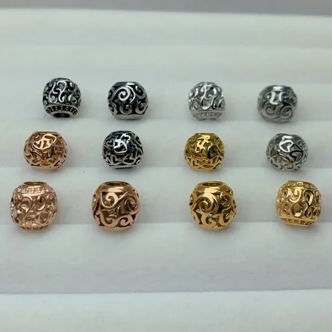 Stainless Steel Retro Hollow Round Large Hole Beads Heart Pattern Scroll Texture DIY Necklace Bracelet Jewelry Making Accessories